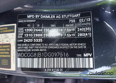 2013 Mercedes-Benz Glk 350 4Matic from USA, damaged, VIN WDCGG8JB1DG097516